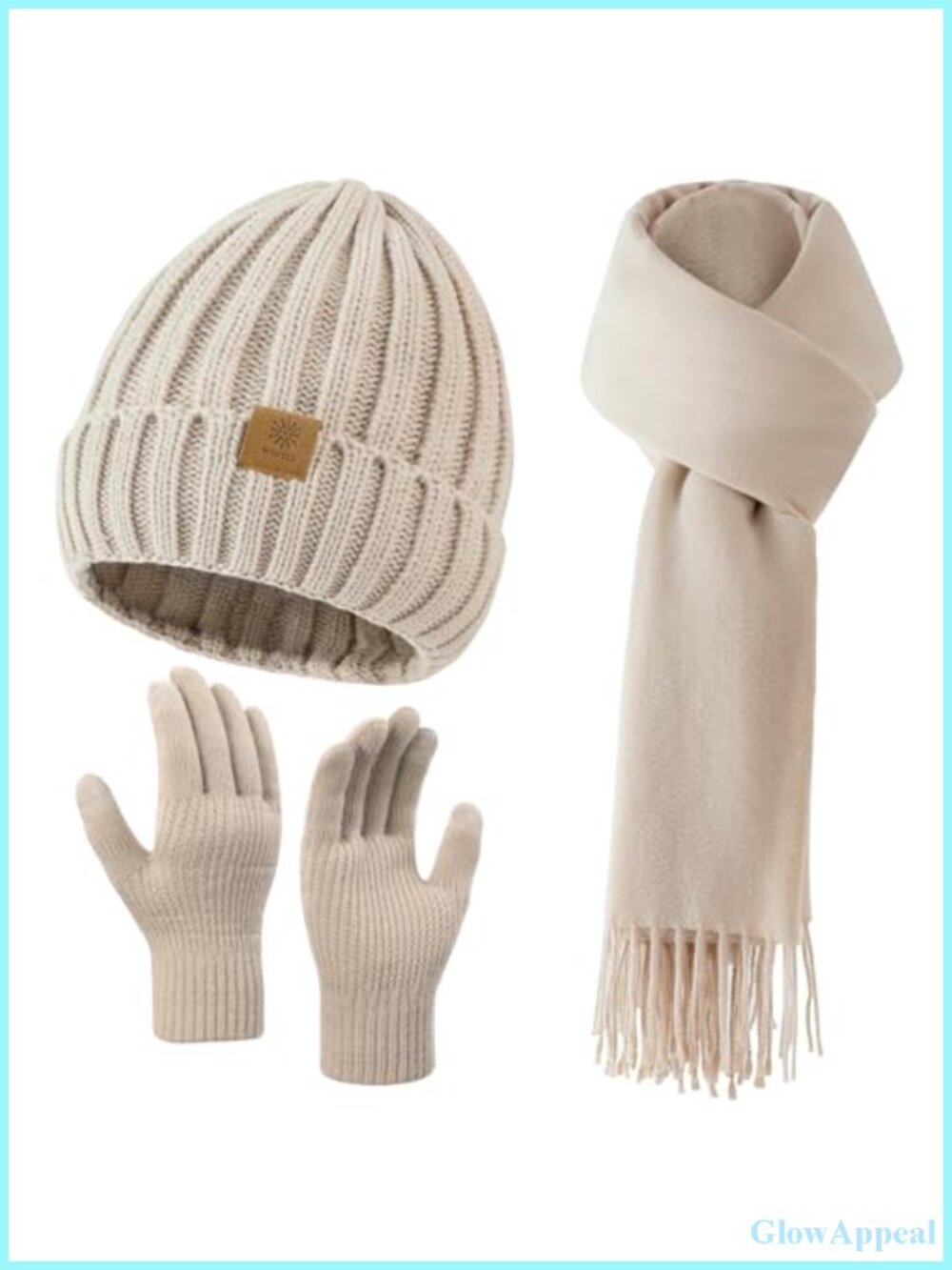 Knit Winter Hat Scarf Gloves Set Women Touchscreen Fleece Lined